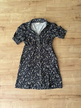 Boden Paisley Shirt Dress Cotton Button Front Collared Navy Casual Midi UK10